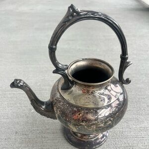 Antique Silver On Copper Teapot Victorian Ornate Handle Silverplate Tea Pot